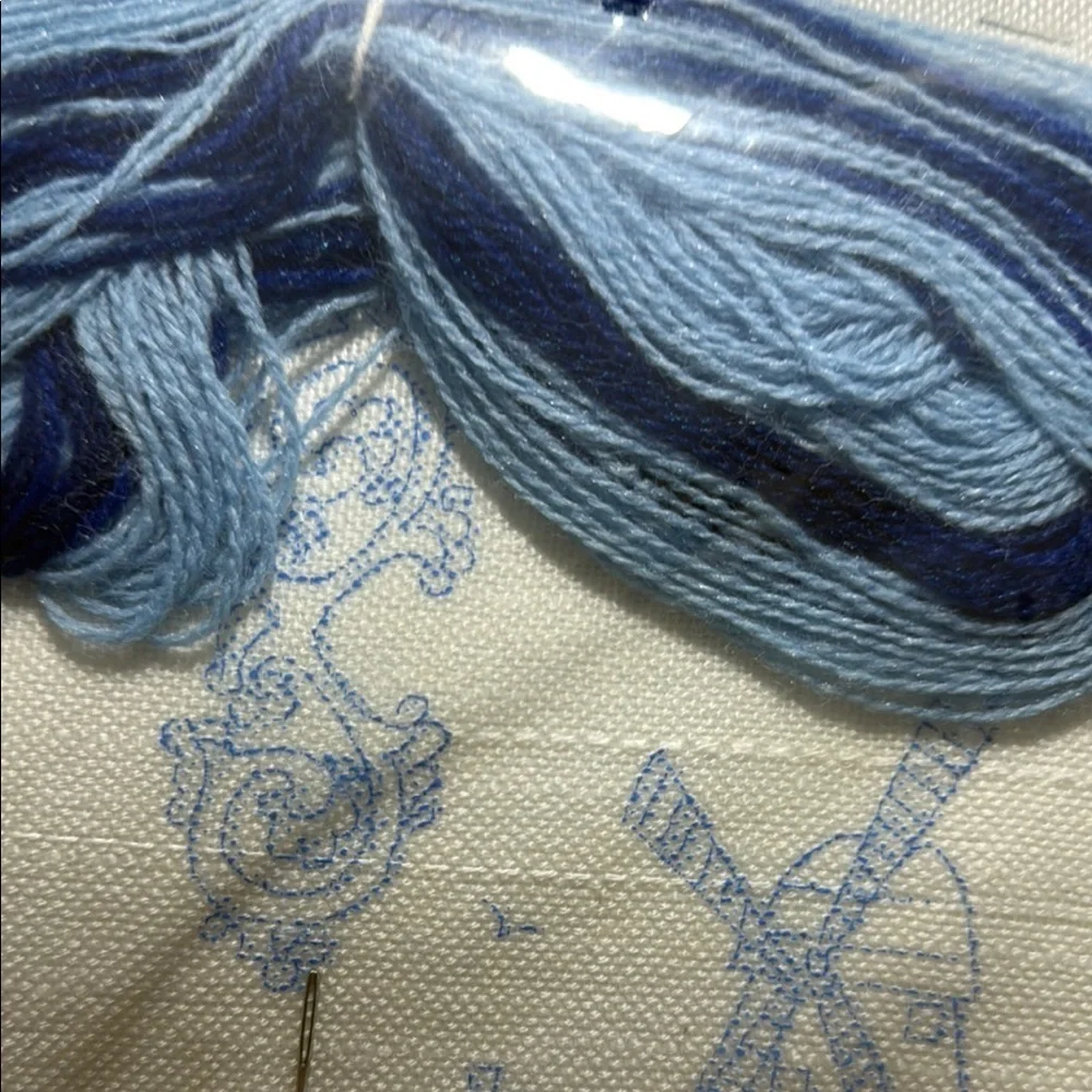 Crewel Embroidery Stitchery Kit - Blue Windmill Design